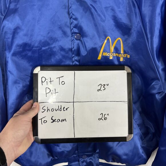 Vintage 80’s 90’s McDonald’s Satin Bomber Jacket Size Large Blue Aristo Jac - Picture 7 of 7